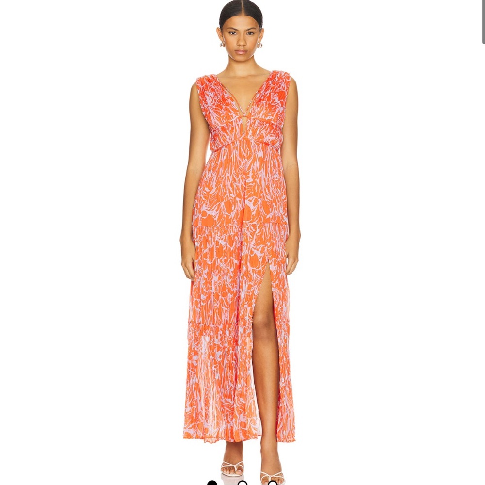 ASTR the Label Pescadero Dress in Red Orange Abstract